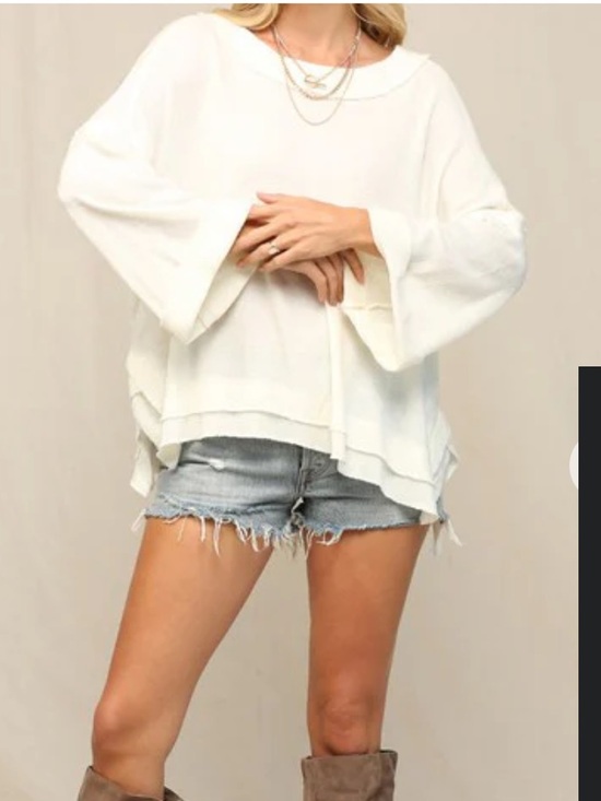Kye Mi Sweaters - Kye Mi Loose Fit Relaxed Boho Frayed Edges Sweater SZ Large in Ivory